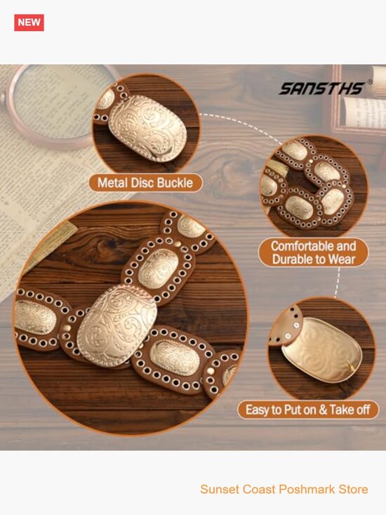 Womens Concho Wide Western Disc Belt for Jeans Dress Cowgirl Cowboy Boho main image 7